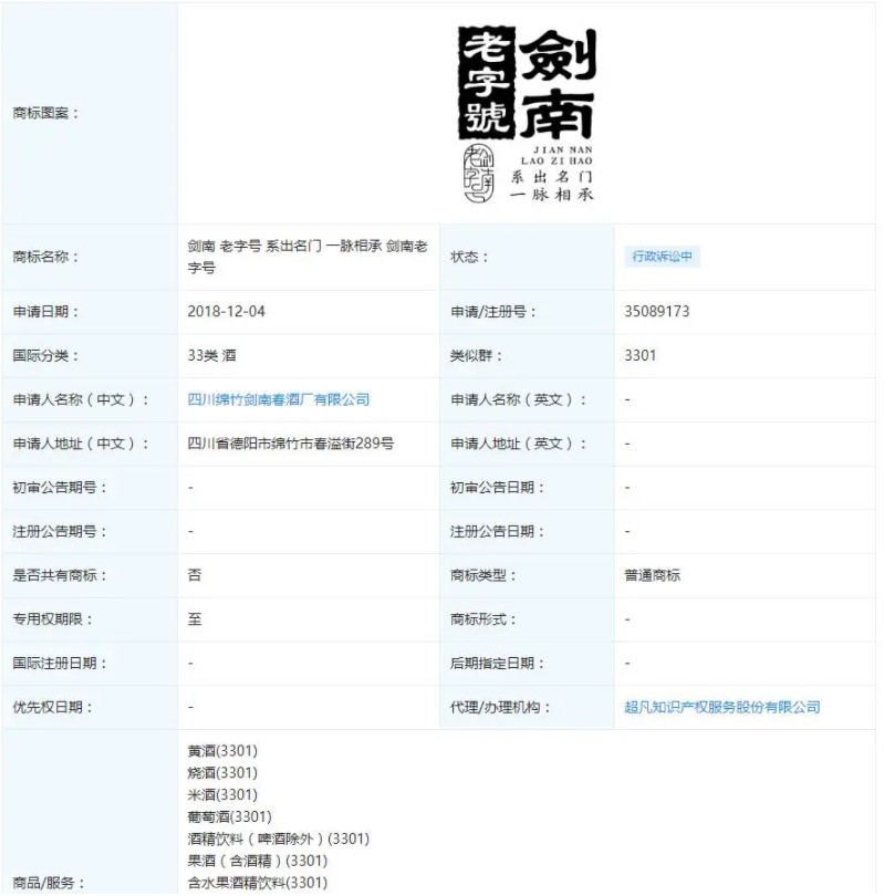 劍南老字號商标涉嫌欺诈